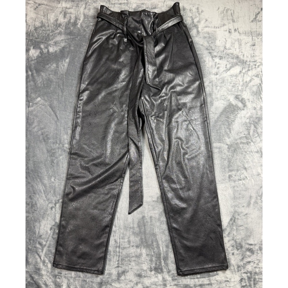 Commando Faux Leather Paperbag Pants Women S Black High Rise Tie Belt
